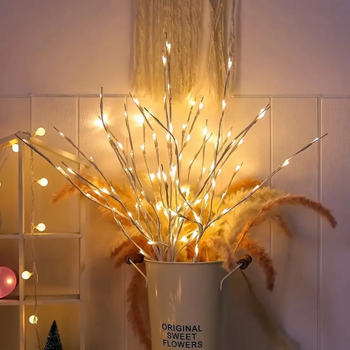 1 unidad de luces de rama de abedul blanco con pilas, 20 guirnaldas de luces LED, ramas de sauce para el hogar, dormitorio, decoración interior y exterior