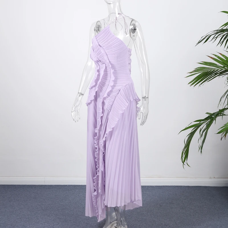 Vestido de noche elegante con tirantes y volantes, vestido de fiesta Sexy con pliegues sólidos y cordones y espalda descubierta, novedad de 2025, bata Y2k para fiesta y vacaciones