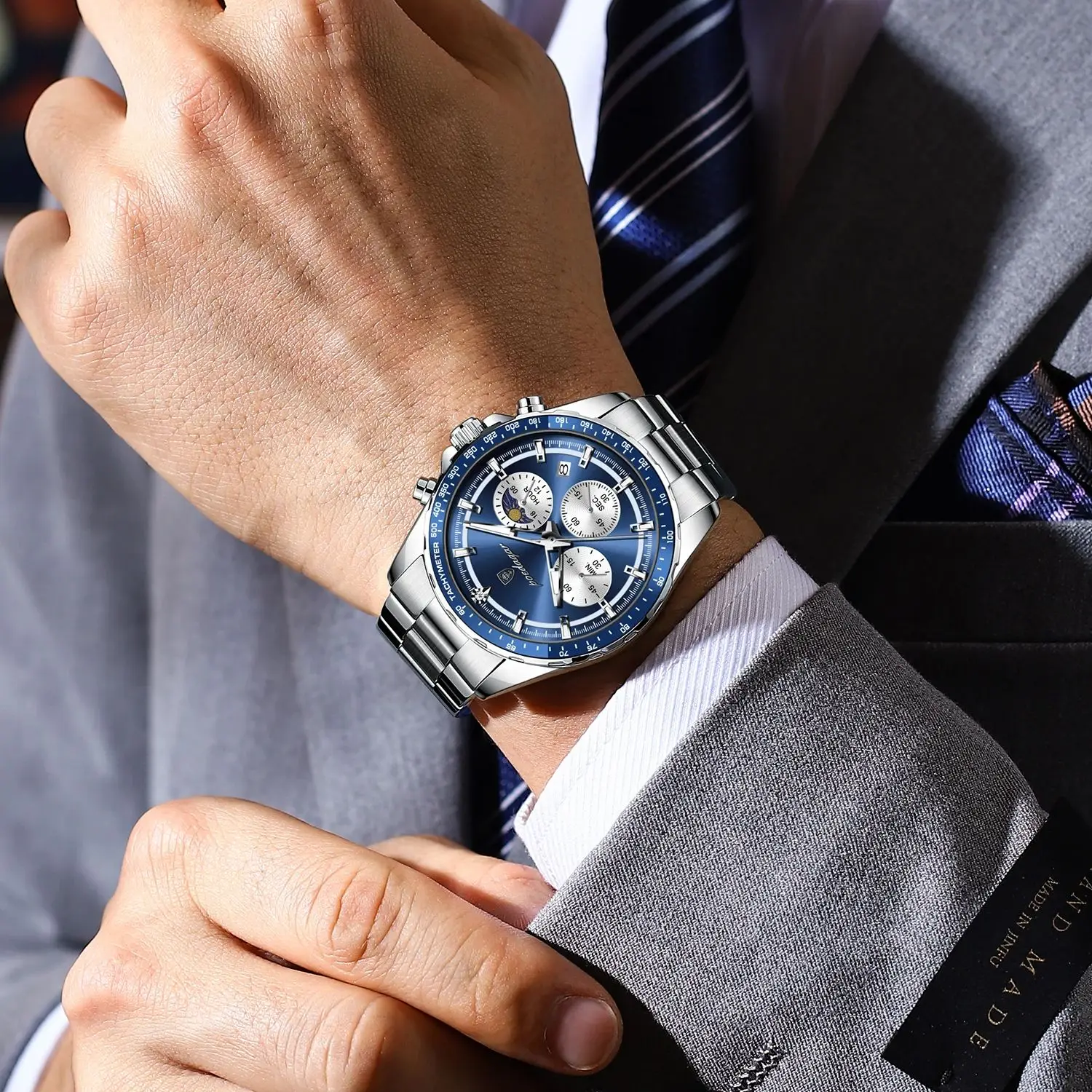 Reloj de Pulsera Deportivo de Moda POEDAGAR para Hombre, Reloj de Cuarzo Luminoso de Acero Inoxidable a Prueba de Agua con Cronógrafo y Fecha para Hombre