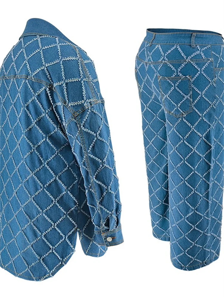 Wmstar-Conjunto de dos piezas de mezclilla de talla grande para mujer, ropa de otoño, Tops estampados de manga larga, pantalones, nuevos trajes a juego, venta al por mayor, Dropshopping