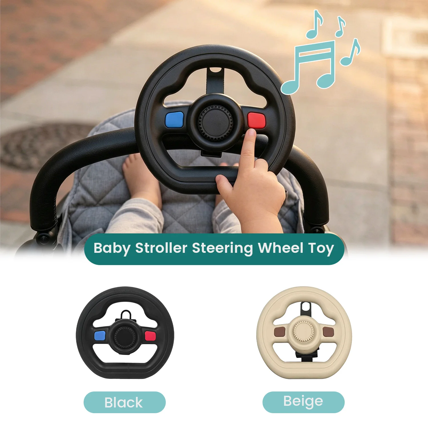 Juguete de Volante para Cochecito de Bebé, Juguete Musical de Simulación de Conducción con Sonido de Bocina, Soporte Ajustable 360° °   Juguete Giratorio para Niños Pequeños