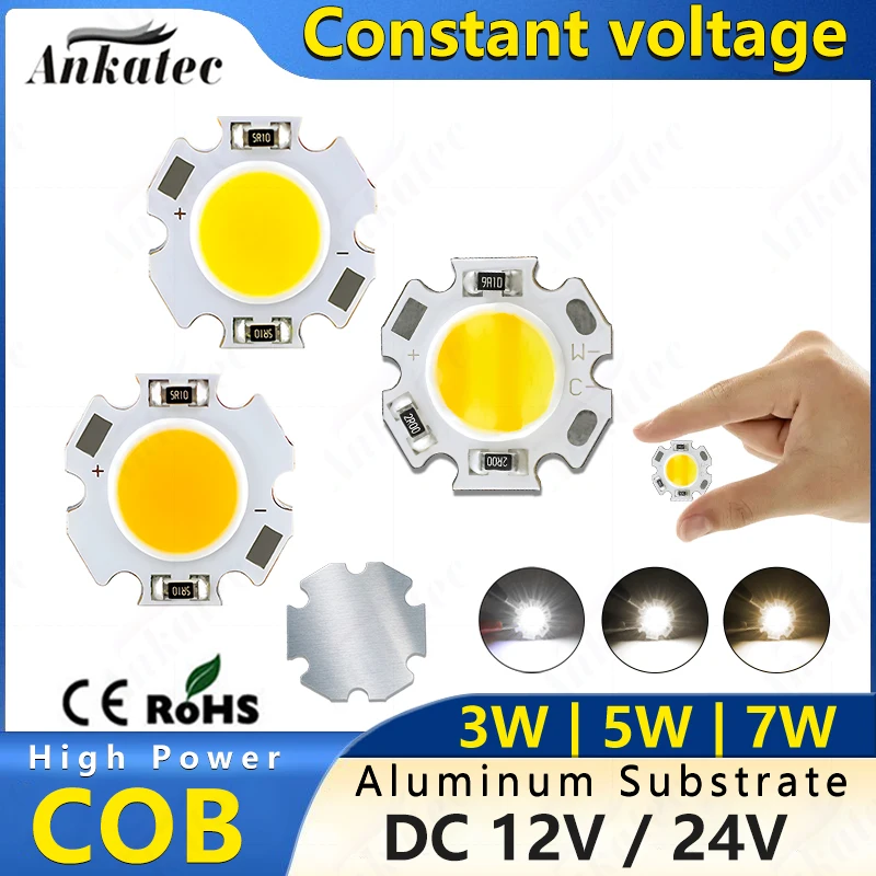 Nuevo 12V 24V DC LED COB lámparas cuentas blanco cálido tablero de luces de doble Color 3W 5W 7W aluminio redondo 20mm para foco de luz descendente
