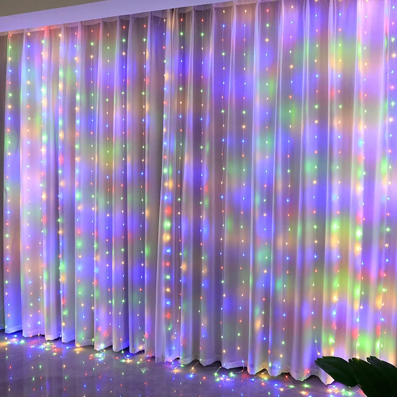 Luces navideñas LED guirnaldas de luces de cortina 8 modos remoto USB adorno decoración navideña para el hogar vacaciones lámpara de Año Nuevo