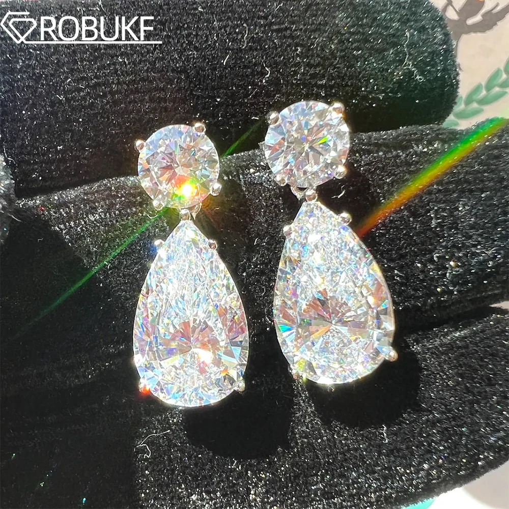 Pendientes colgantes de moissanita de 19cttw para mujer, forma de pera, diamante de corte redondo, joyería de boda de Plata de Ley 925 con GRA