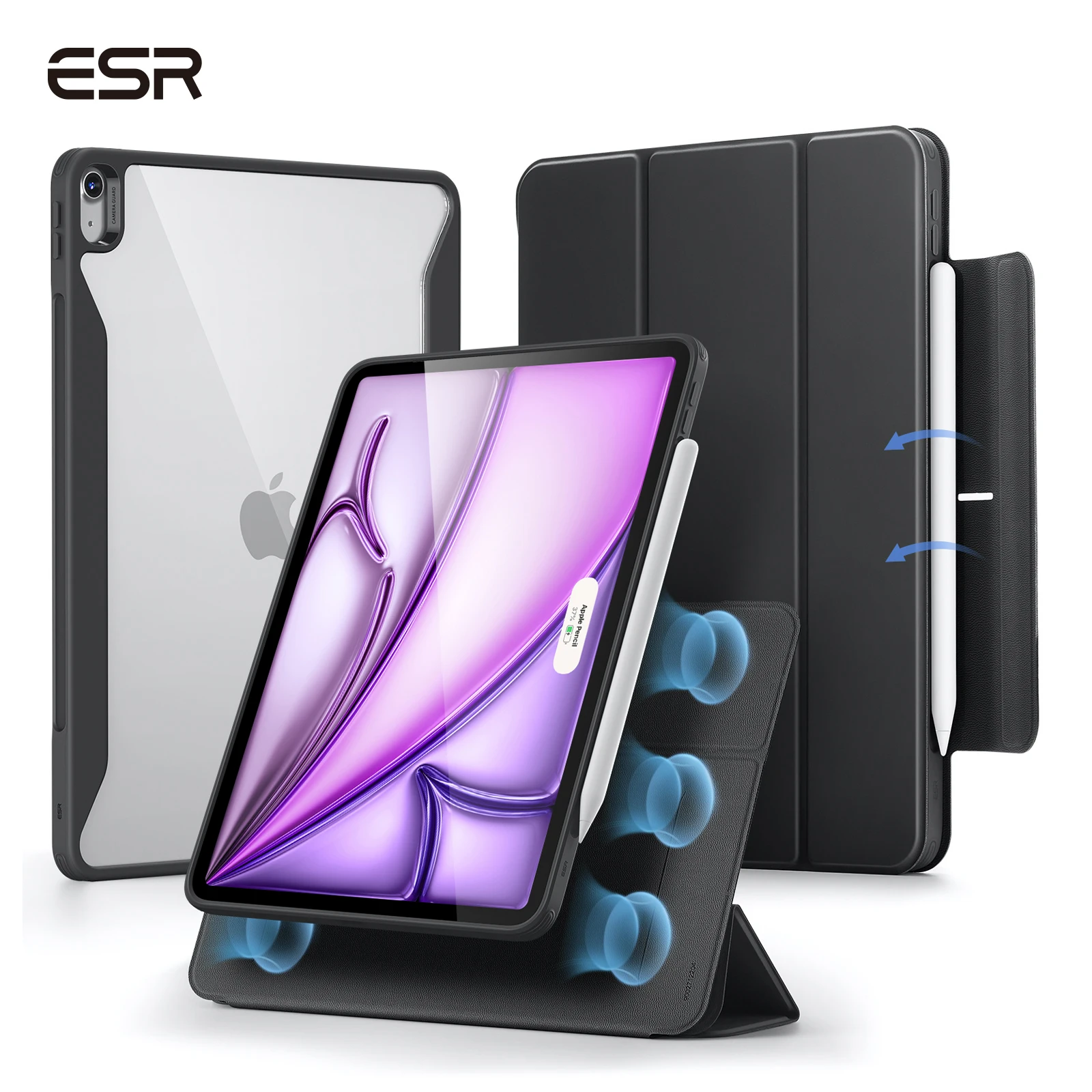 Funda ESR para iPad Air 13/11 (2026/2025/2024) con Soporte para Lápiz, Cubierta Trasera Magnética Extraíble para Pro 11/13 y Pro 12.9/11 y Air5/4