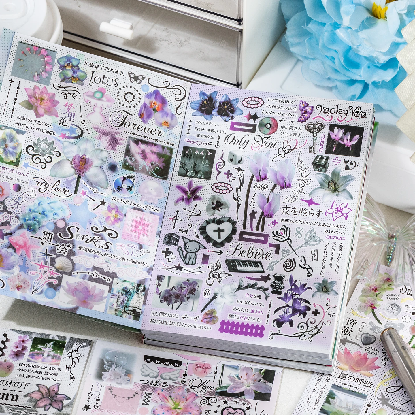 Libro de Pegatinas Kawaii Estilo Japonés Showa con Brillo, para Decoración DIY, Álbumes de Recortes, Diarios y Papelería