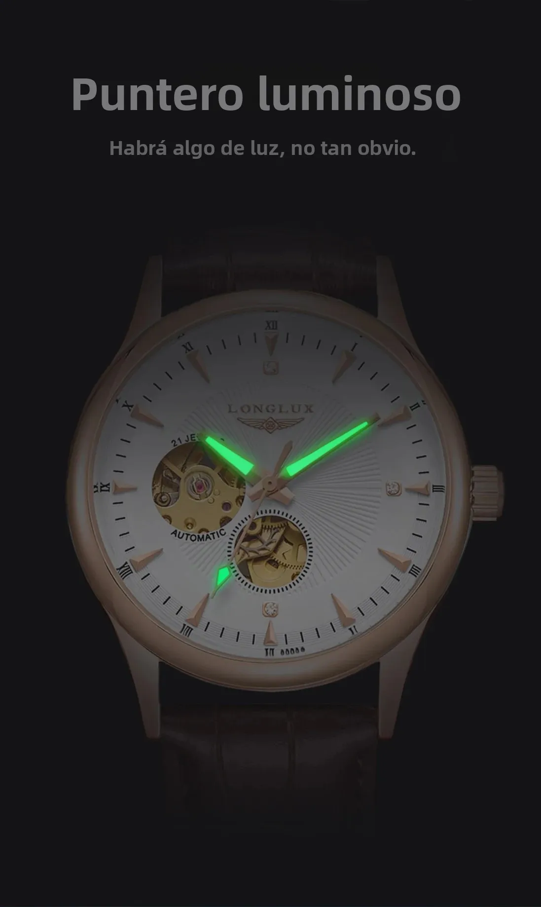 Reloj Automático LONGLUX, Estilo Elegante, Relojes de Pulsera Mecánicos al por Mayor, Esqueleto Romano, Resistente al Agua, Reloj para Hombre, Regalo para Hombre