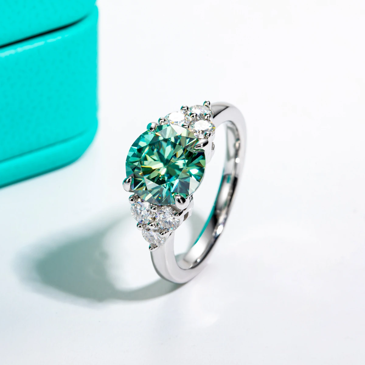 AnuJewel 3ct corte redondo azul verde Color Moissanite anillo de compromiso 18 K chapado en oro plata anillo de bodas de lujo joyería al por mayor