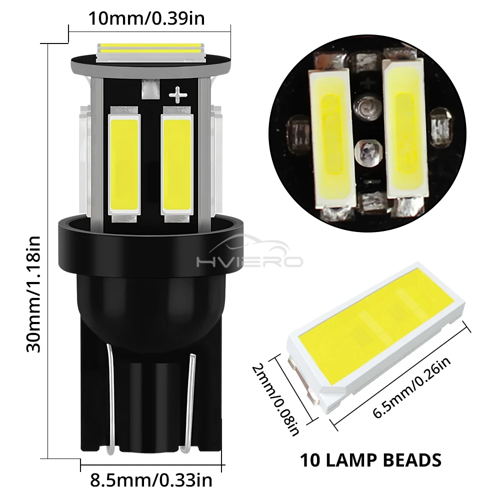 2/4/10X T10 COB 10Led 7020 Auto Night LED 194 168 cuña reemplazo lámpara de Panel de instrumentos inverso bombillas blancas y azules para iluminación