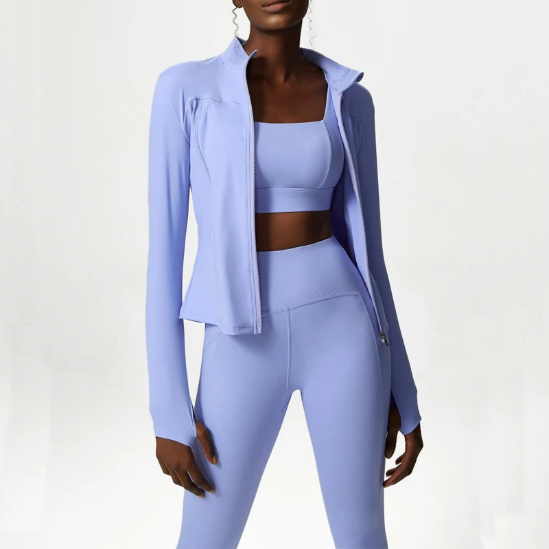Conjunto de Yoga y Fitness para mujer, traje atlético elástico de Color sólido, sujetador Sexy, chaqueta con cremallera, mallas de cintura alta, ropa deportiva femenina, 2/3 piezas