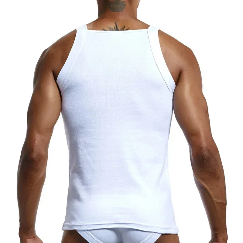 Camisetas sin mangas de corte cuadrado para hombre, camisetas interiores informales acanaladas de algodón, camisetas sin mangas musculares, chaleco de entrenamiento elástico cómodo sin mangas