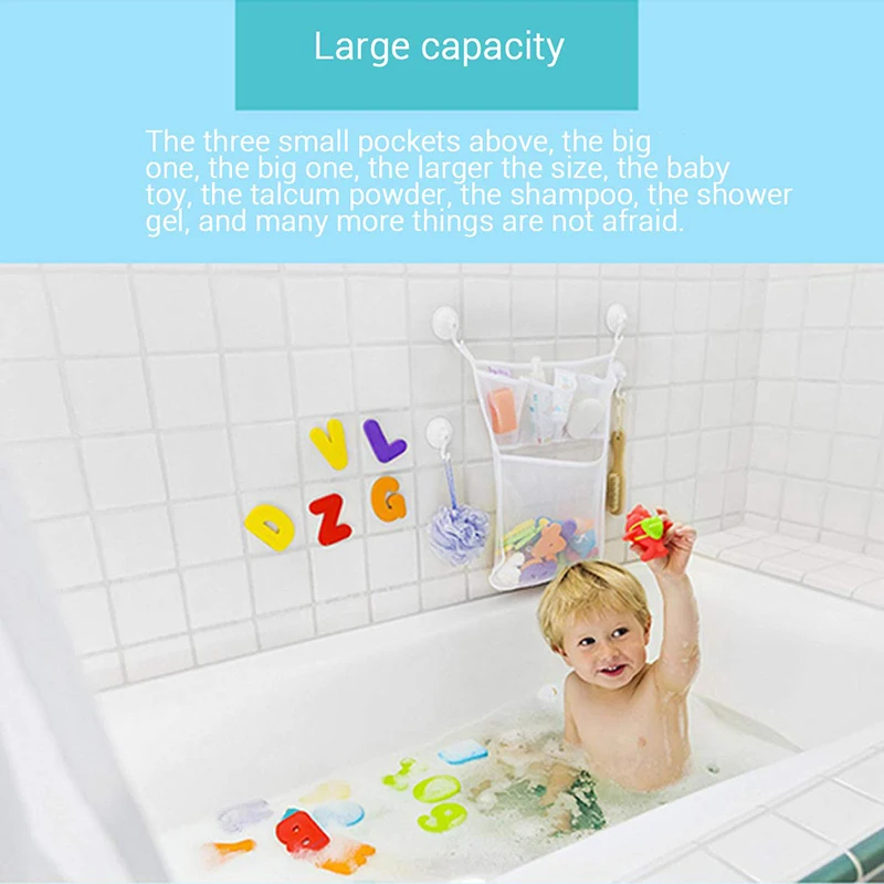 Juguetes de baño para Baby Shower, malla de almacenamiento de juguetes blanca para bebés y niños con fuertes ventosas, bolsa de juguetes, organizador de baño de red para niños pequeños