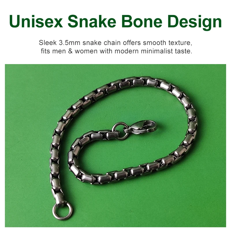 Pulsera unisex de hueso de serpiente de titanio puro de 3,5 mm: antialérgico, antiestático, ligero, resistente a la corrosión