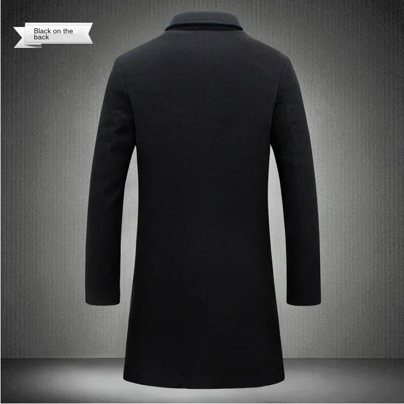 Abrigo largo de algodón para hombre, chaqueta cortavientos ajustada informal de negocios de Color puro de mezcla de lana para otoño e invierno, ropa de moda para hombre 2025