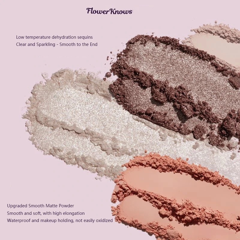 Flower Knows-sombra de ojos con brillo prensado en relieve, cuentos de hadas de cinco colores, pigmento brillante Natural, paleta de sombra de ojos