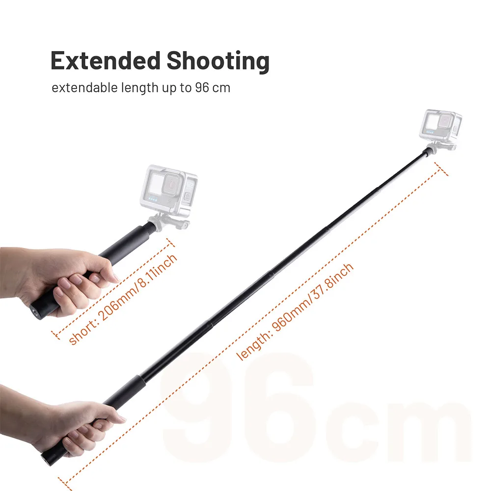 PGYTECH-palo Selfie extensible de 96cm, soportes para motocicleta, interfaz estándar 1/4, aleación de aluminio para cámaras de acción Insta360