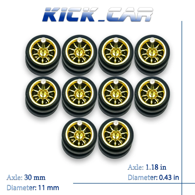 Ruedas 1/64 con neumáticos de goma fijos, diez radios para modelo de juguete, piezas de reacondicionamiento de coches fundidos a presión para Hotwheels (5 juegos para 5 coches)