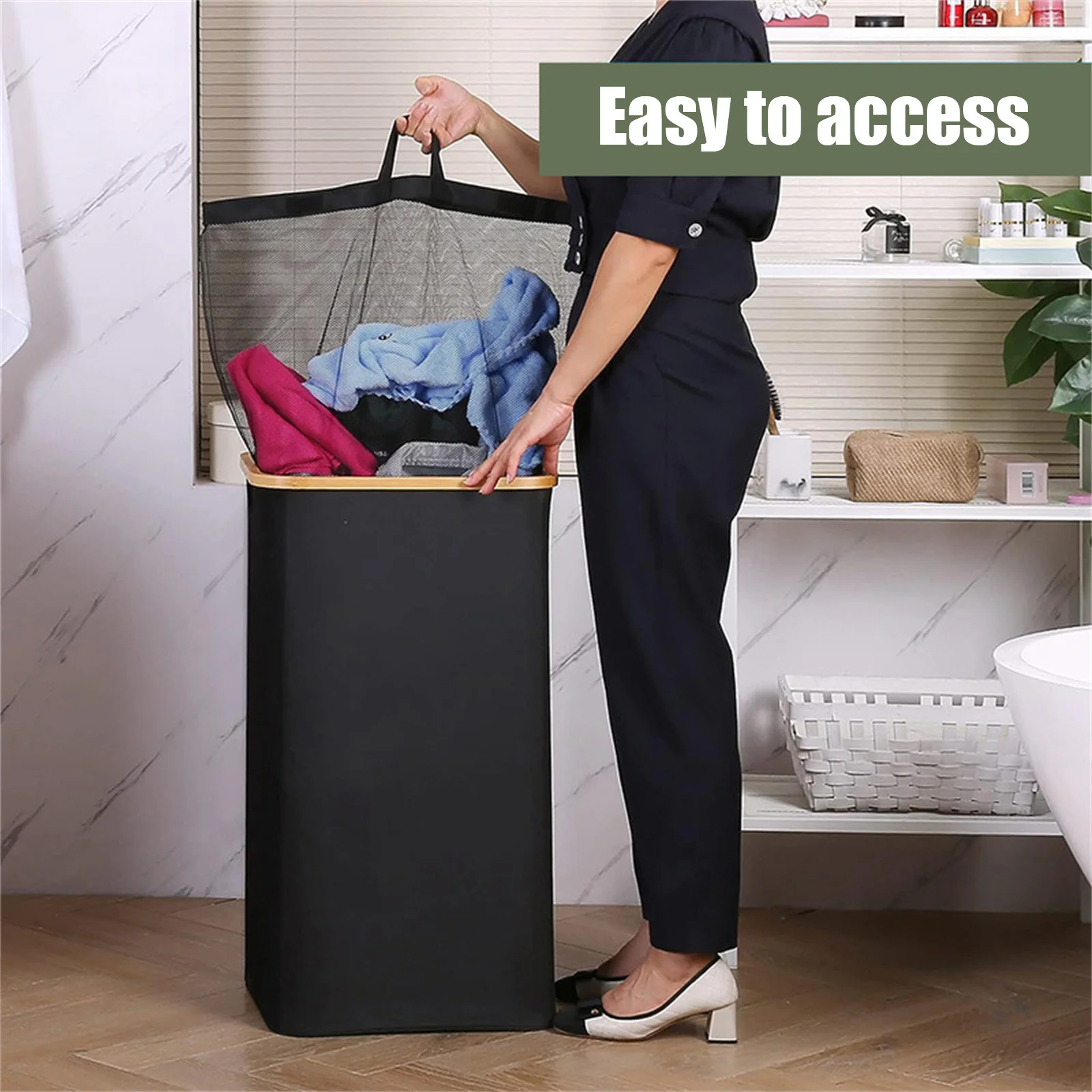 Cesta para ropa sucia con tapa y bolsa interior, cesta para la colada de 100 litros, cesta para la colada plegable con bolsa interior desmontable, 1 ud.