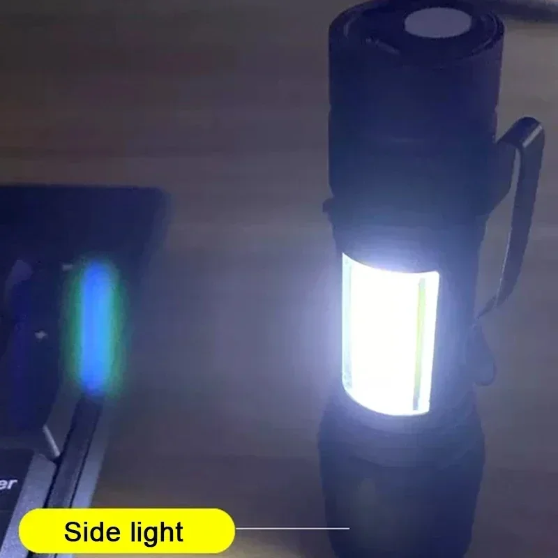Minilinterna LED portátil, luz COB con Zoom telescópico, recargable por USB, táctica, para acampar, senderismo, linterna de emergencia, 1-6 uds.