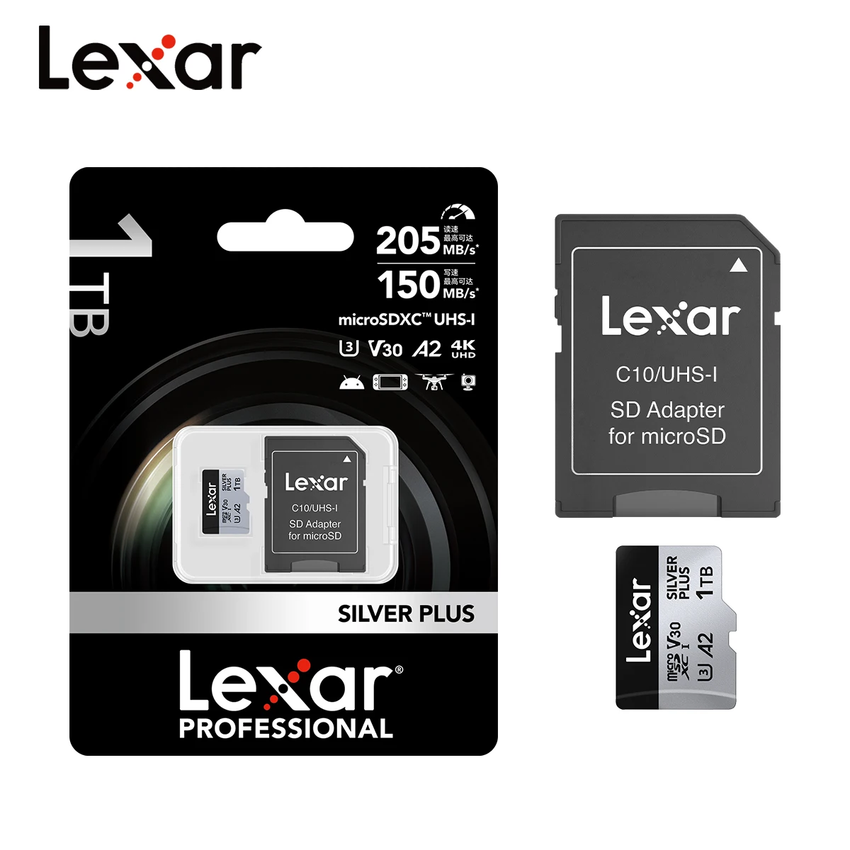 Tarjeta Micro SD profesional Original Lexar PLUS MicroSDXC 256GB 128GB 64GB V30 A2 lectura 205MB/s tarjeta de memoria TF para 4K
