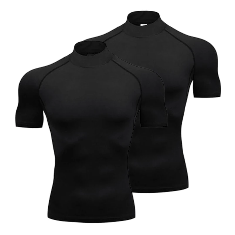 1/2 Uds. Camisas de compresión para hombre, camisetas para correr de verano, camisetas deportivas elásticas de secado rápido con cuello alto, camiseta de manga corta para gimnasio atlético