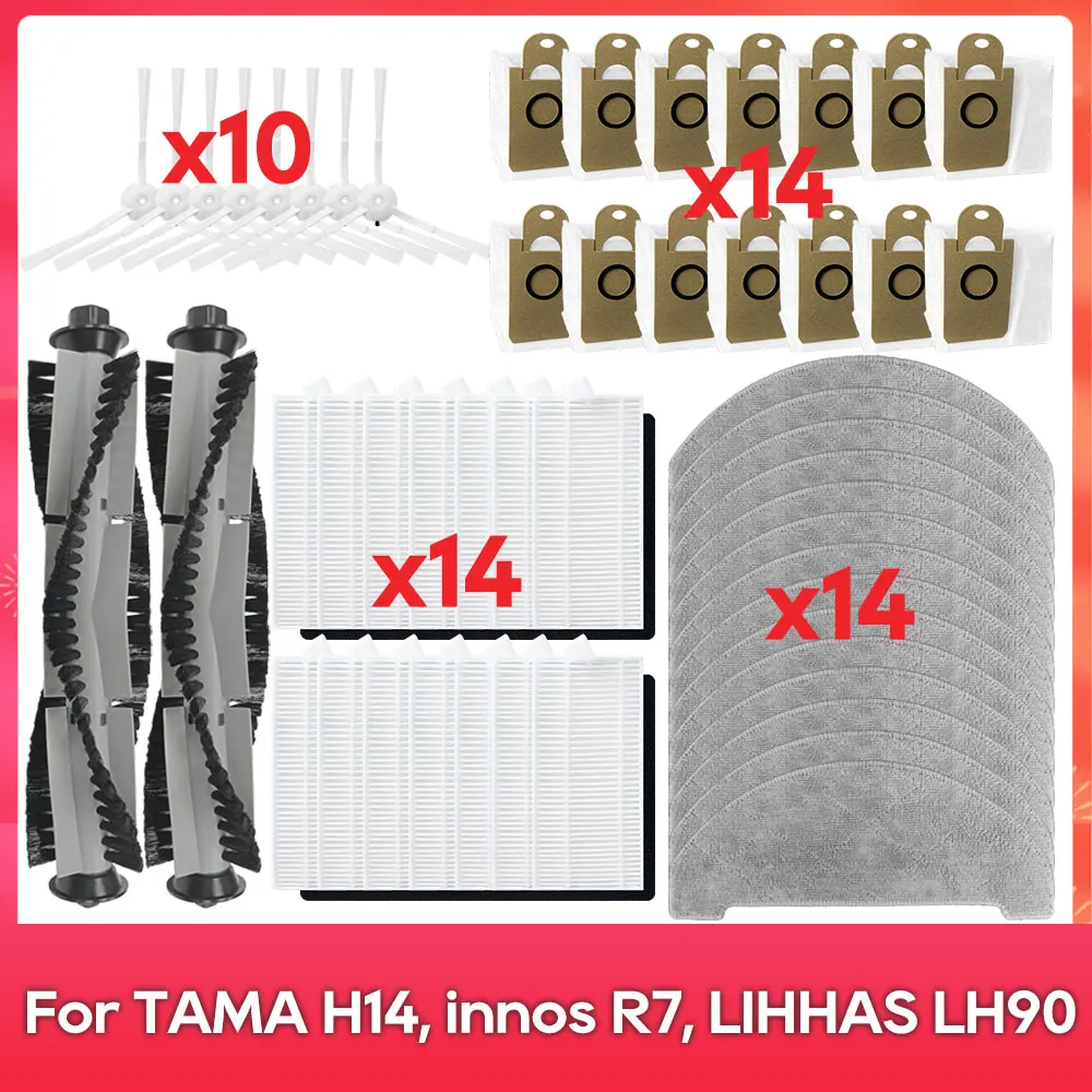 Compatible con ( TAMA H14, innos R7, LIHHAS LH90 ) Piezas Accesorios Cepillo principal y lateral Filtro HEPA Paño de fregado Bol