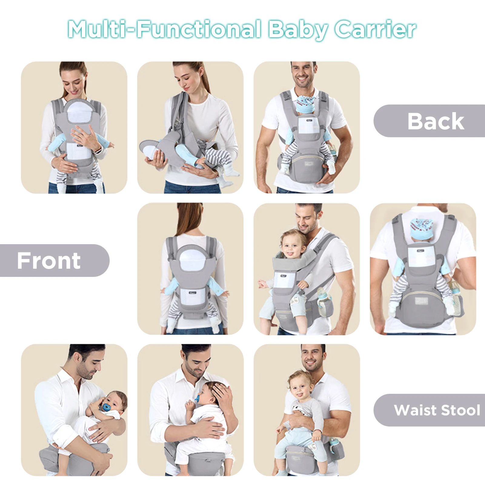 Portabebés ergonómico para bebé, taburete de cintura multifuncional para recién nacido a niño, multiusos antes y después, accesorios para bolsa de canguro