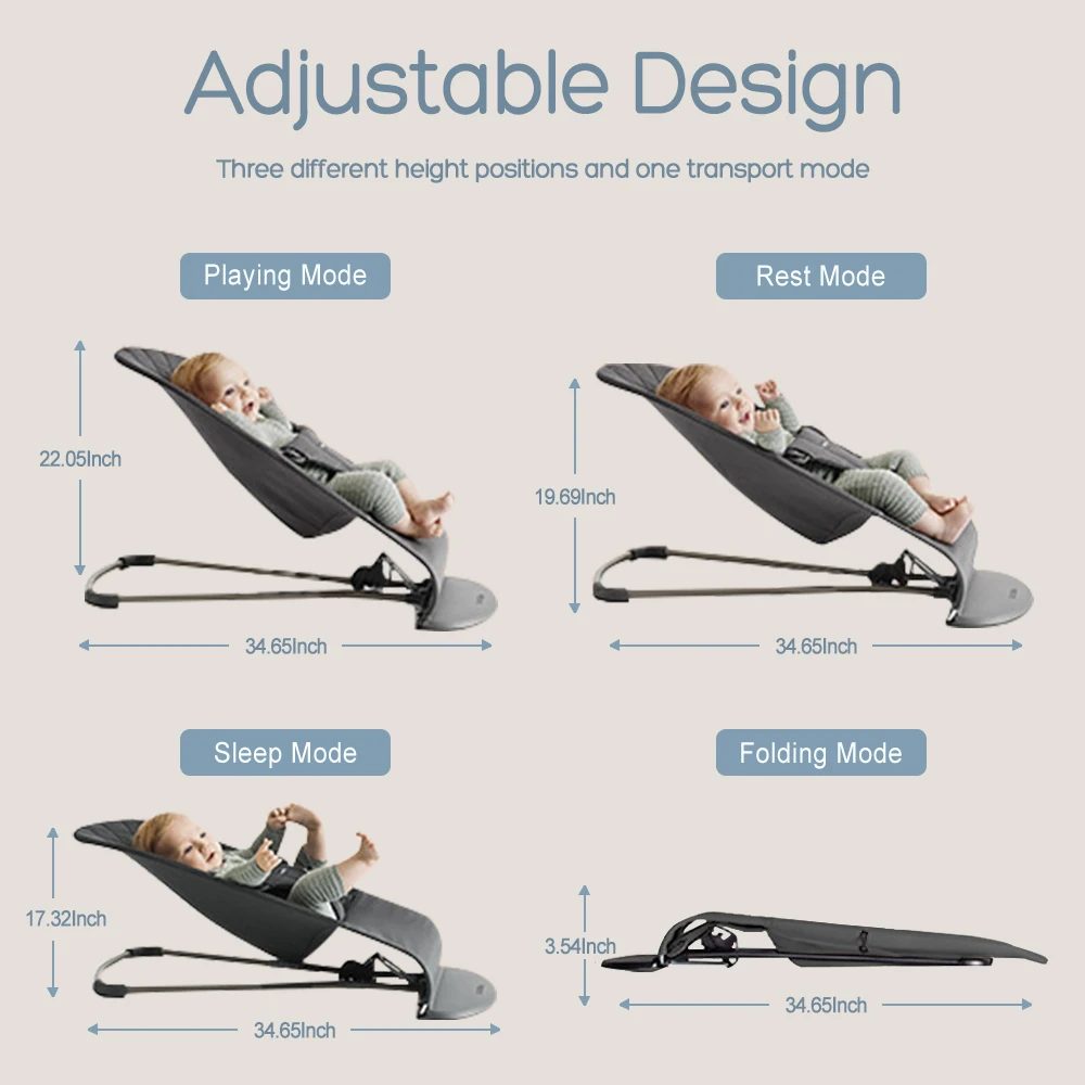 Mecedora para bebé con juguetes, columpio plegable para bebés y niños pequeños, silla cómoda para bebé con ajuste de altura de tres velocidades