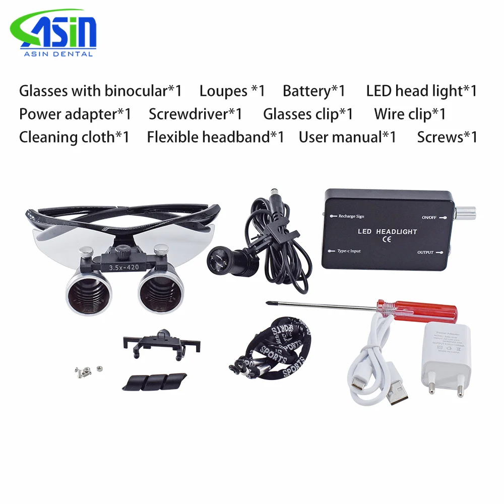 Lupa Dental Binocular con aumento de 3,5x/2,5x, lupa quirúrgica para cirugía con faro, luz LED, lámpara de lupa para operación médica