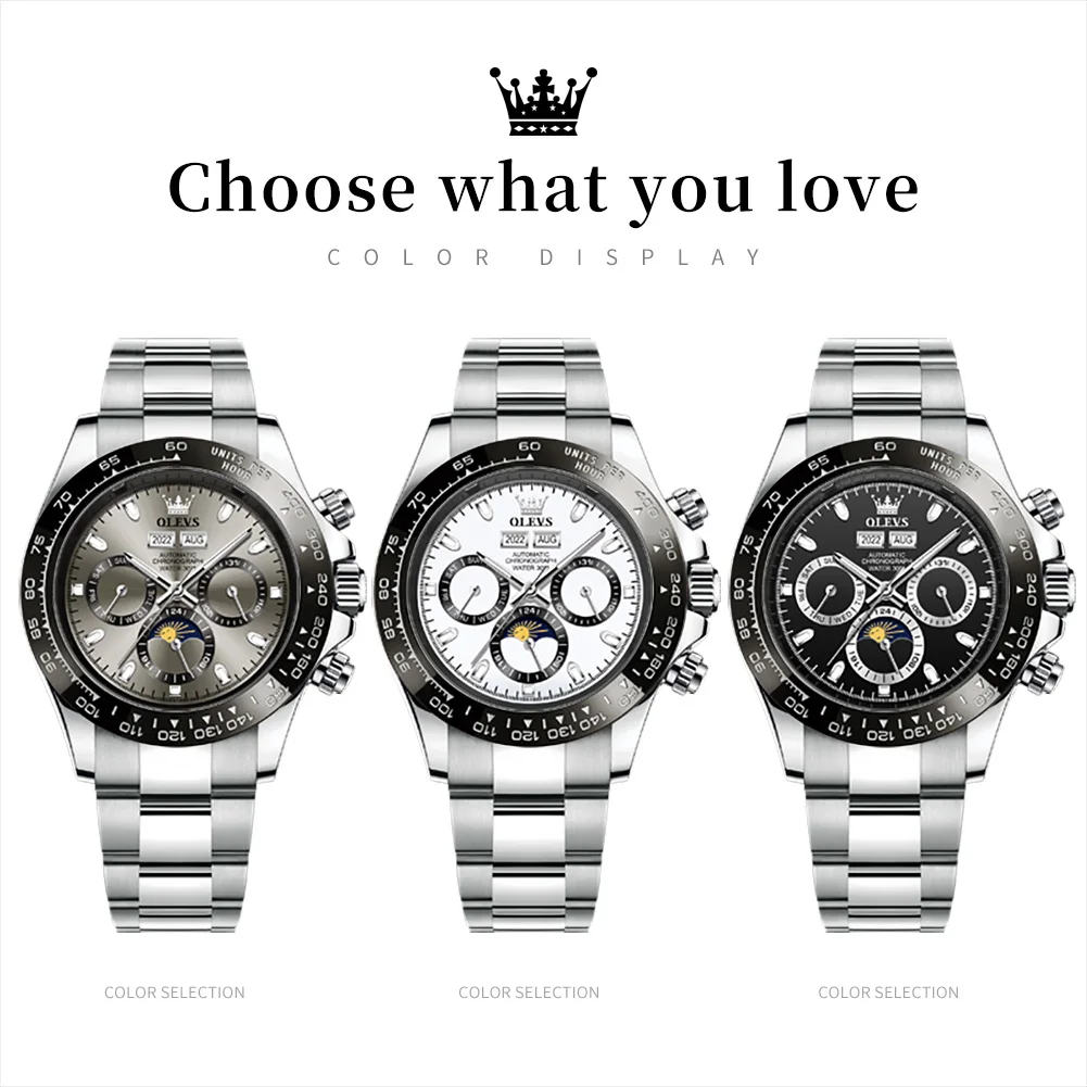 OLEVS 6654 reloj de lujo para hombre cronógrafo reloj de pulsera mecánico automático impermeable luminoso reloj de marca superior para hombre fecha deporte