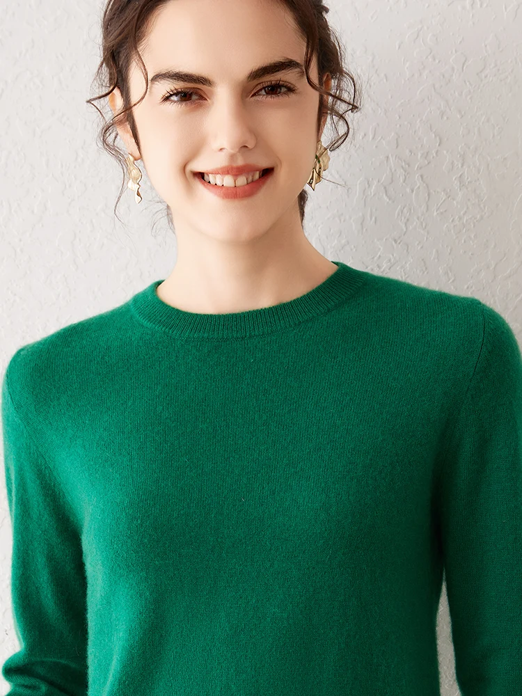100% suéter de cachemira pura para mujer 2025 Otoño Invierno cuello redondo manga larga cálido suave Jersey de punto nuevas camisetas de punto ropa de mujer