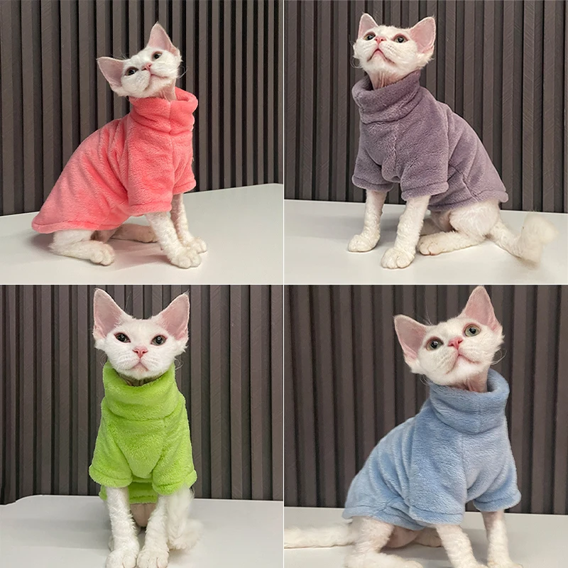 Suéter de cuello alto para gato, abrigo cálido de invierno sin pelo, ropa para gatos, jersey de pelusa suave, camisa para gato Maine-Coon, Chihuahua, ropa para mascotas