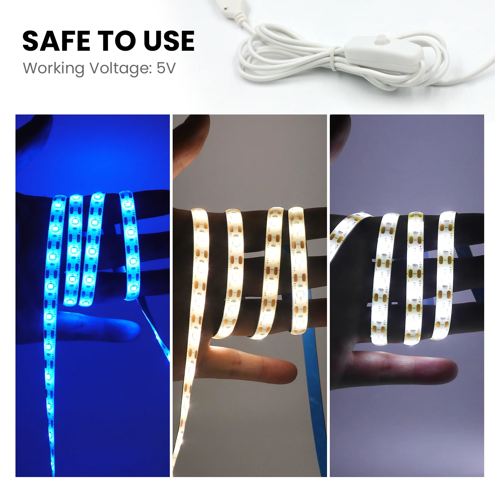 Tira de luces LED 5V 2835 USB 60Leds/m cinta Led Fita Flexible con interruptor blanco cálido luces LED impermeables para decoración de habitación