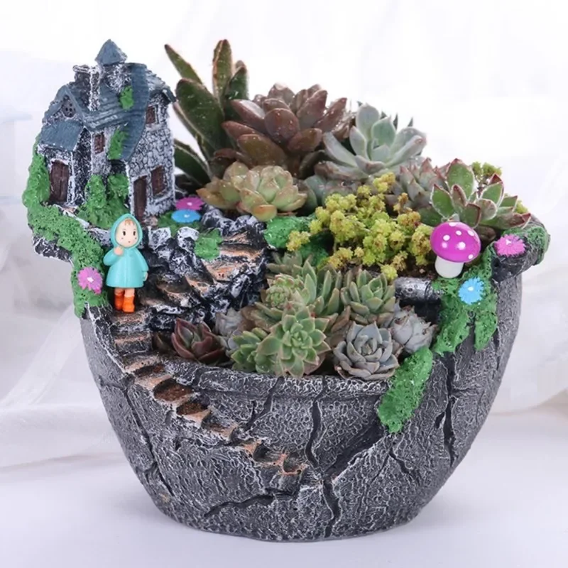 Maceta de plantas suculentas, maceta de resina, soporte para maceta de escritorio, decoración del jardín del hogar, soporte para plantas