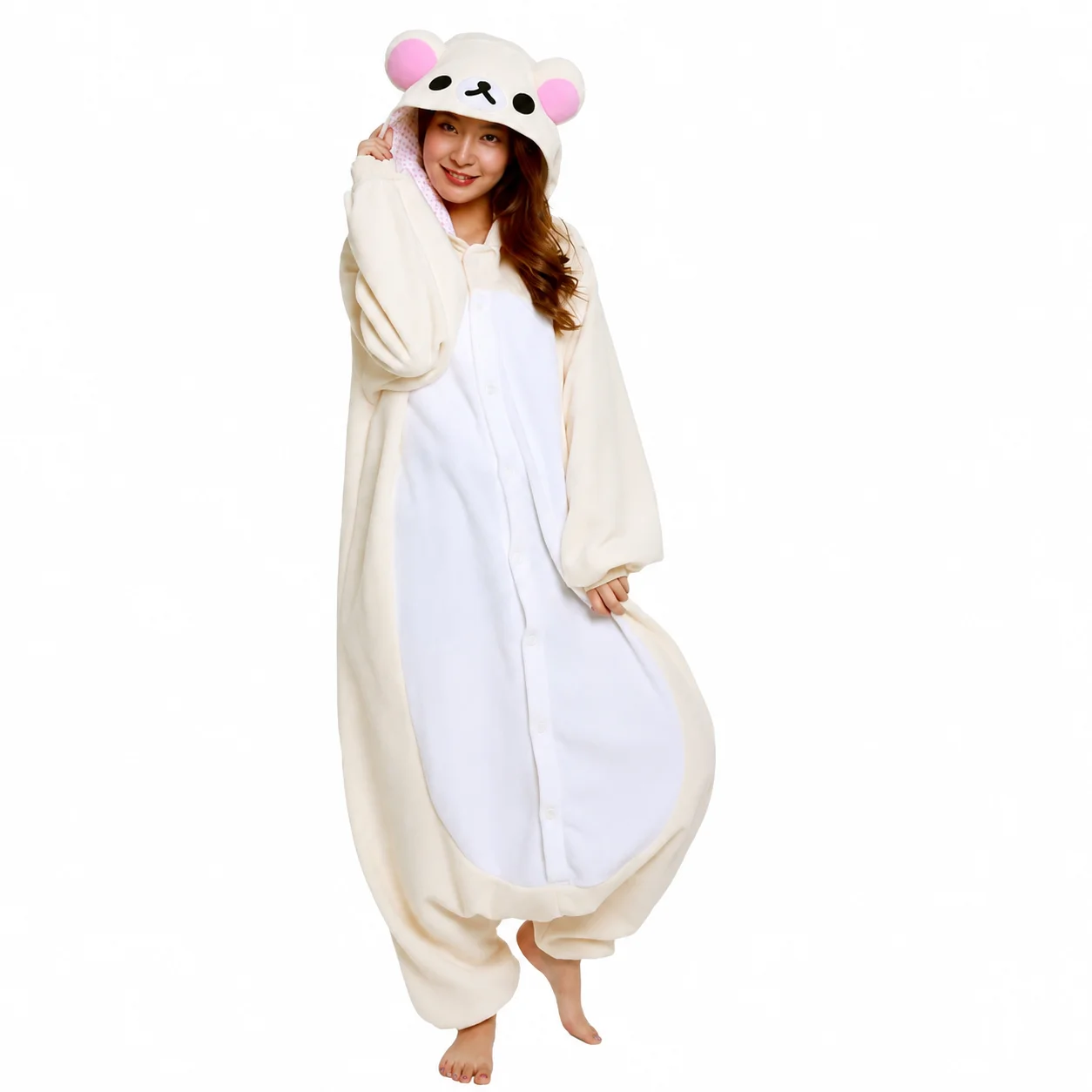 Kawaii Rilakkuma Kigurumi, pijama de mono de oso para adultos, ropa de estar en casa con personajes de dibujos animados y anime.