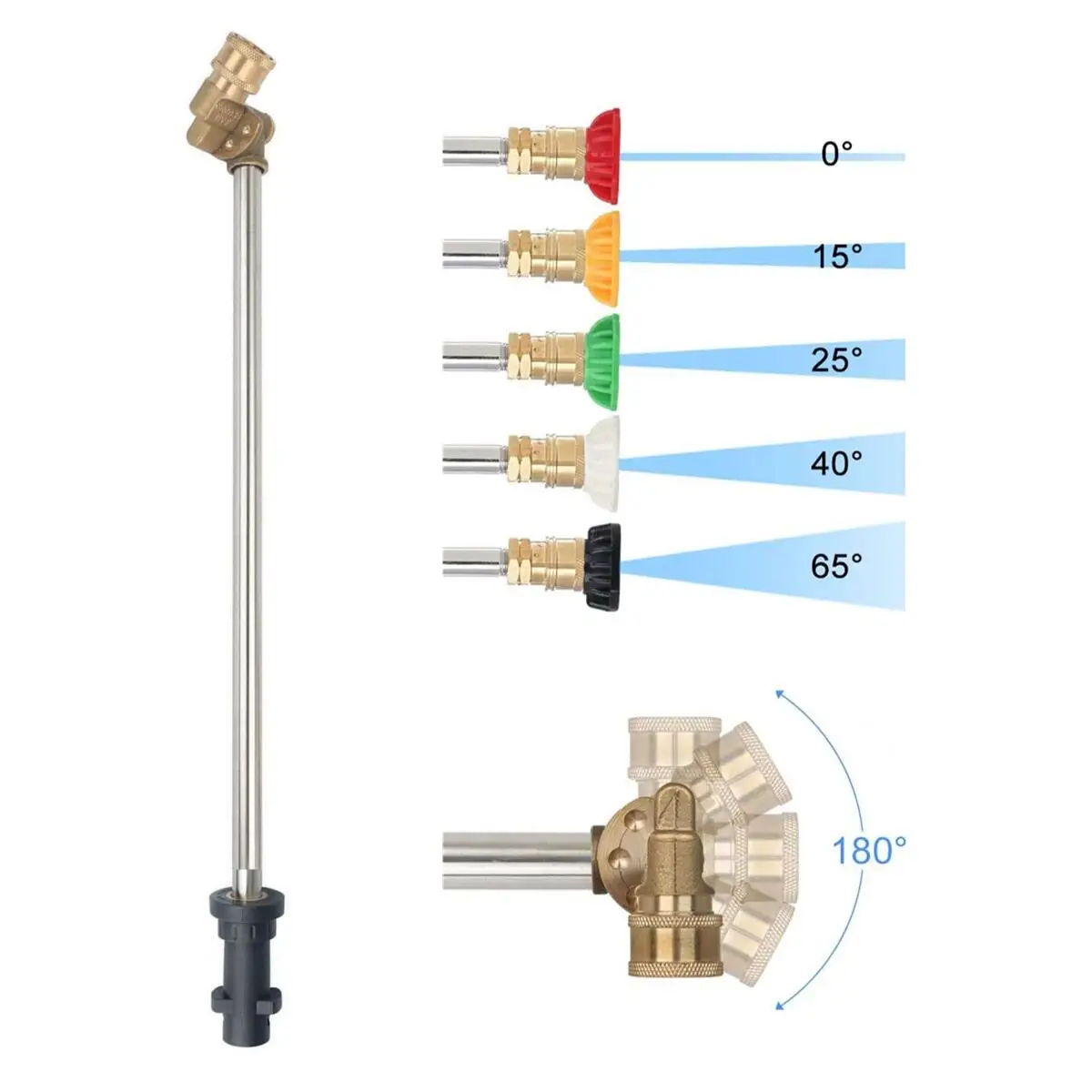 Lanza de varita de extensión de pistola de lavado de coches para Karcher K2 K3 K4 K5 K7 con adaptador de acoplador pivotante y ángulo de 5 boquillas ajustable