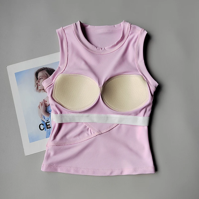 Chaleco deportivo de Yoga, sujetadores de nuevo estilo para mujer, estilo corto delgado con almohadilla para el pecho, traje de Fitness sin mangas de secado rápido para correr y Yoga