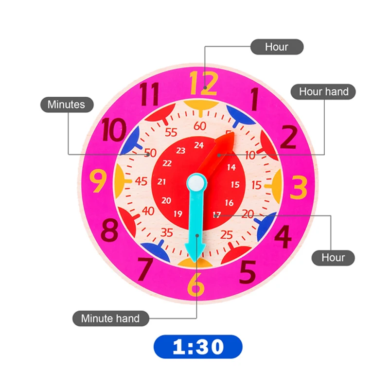 Reloj de madera Montessori para niños, juguetes de tiempo de aprendizaje, material didáctico, juguetes educativos para niños de escuela primaria, tablero inteligente de juguete