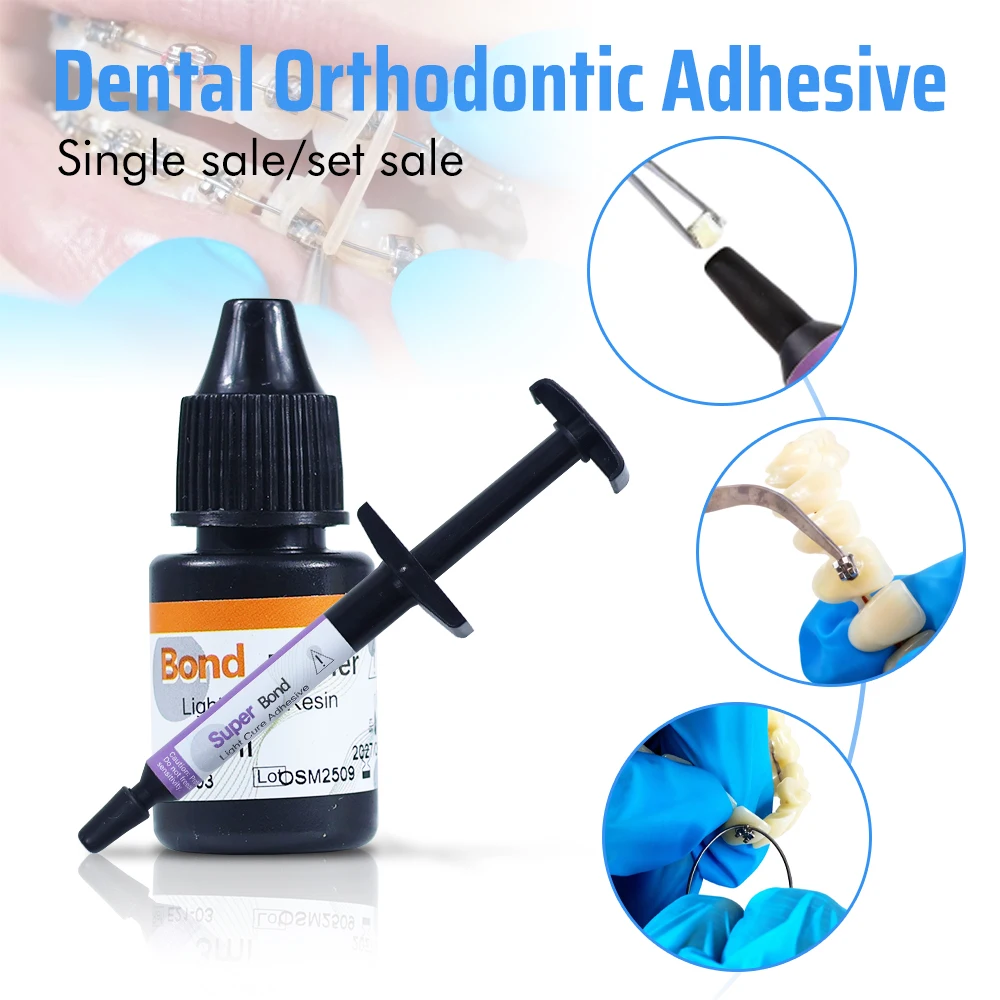 Kit de Adhesivo Dental de Ortodoncia Fotopolimerizable y Autopolimerizable, Gel Ácido Grabante, Primer Fotopolimerizable, Material para Adhesión de Brackets y Aparatos Ortodónticos