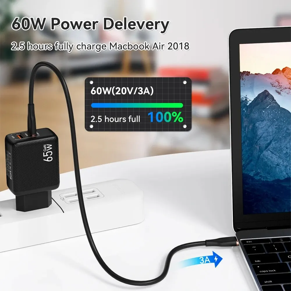 ASOMETECH 2M 60W Cable USB C rápido Cable tipo C Cable de datos de carga rápida cargador Cable USB C para Samsung S21 S20 A51 Xiaomi Mi 10