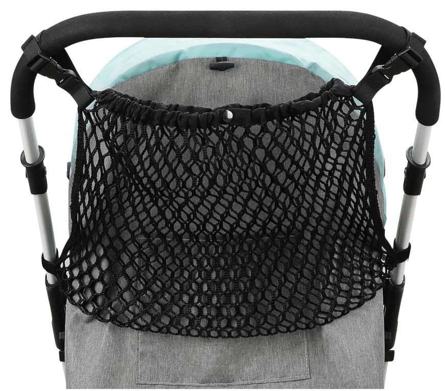 Bolsa de almacenamiento universal para cochecito de bebé, bolsa de malla de poliéster, adecuada para cochecitos, antideslizante y ajustable, accesorios para bolsa de almacenamiento de malla para cochecito, 1 pieza