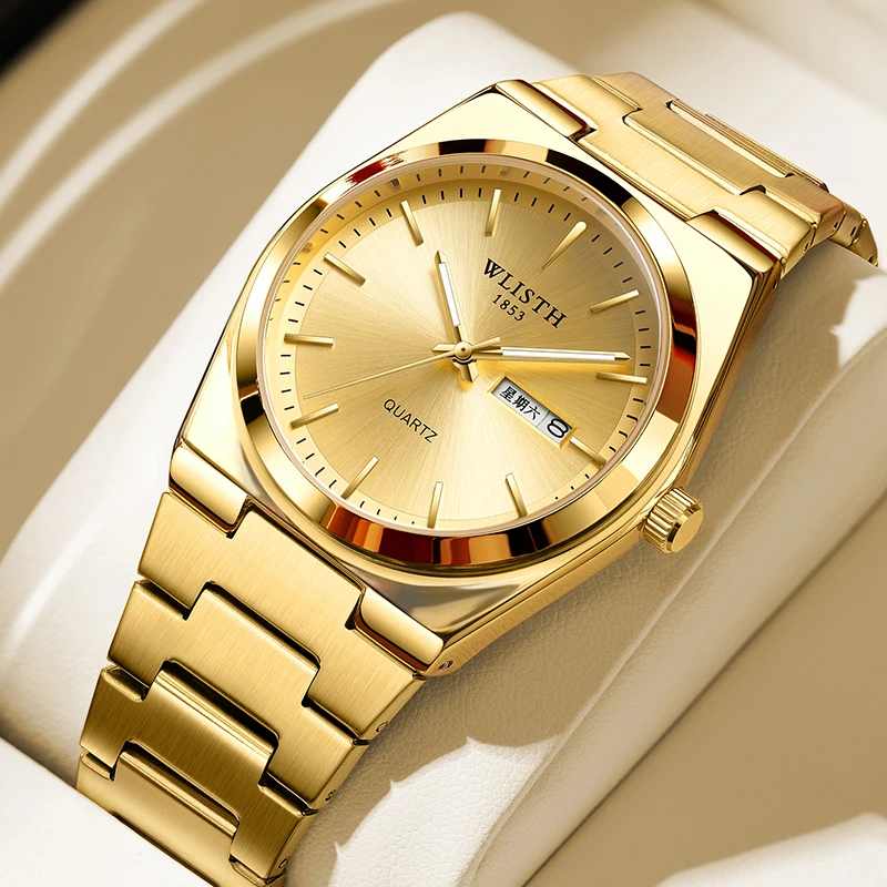 Reloj WLISTH de lujo para hombre, reloj de negocios a la moda resistente al agua, reloj de acero inoxidable para hombre, relojes de cuarzo informales, reloj deportivo para hombre