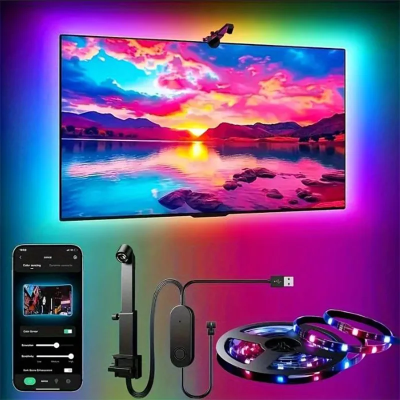 Tira de Luces LED RGBIC para TV con Control por Aplicación, Sincronización Musical, Luces Inteligentes para Sala de Juegos, Iluminación Ambiental de 55-75 Pulgadas