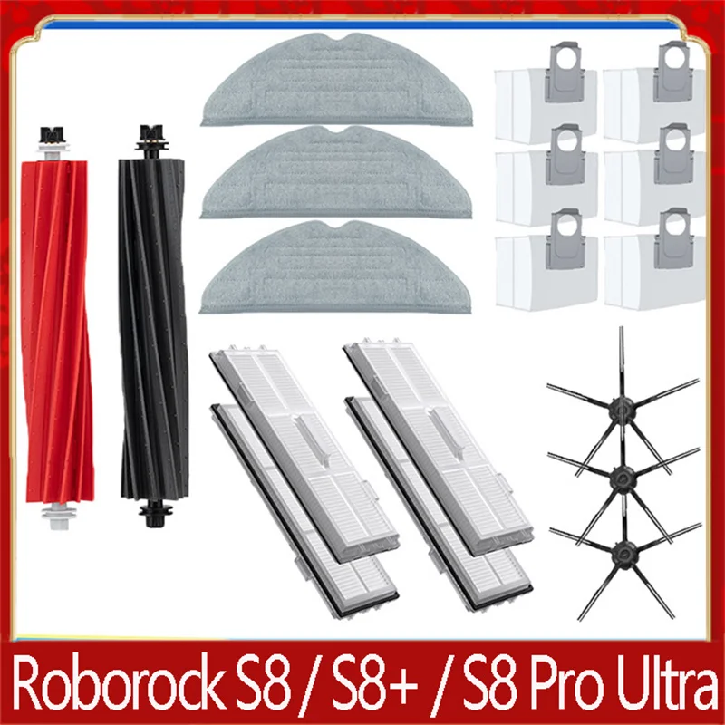 Para Roborock S8 Pro Ultra S8 + repuestos DuoRoller cepillos laterales principales paños de fregona filtros HEPA bolsas de polvo Accesorios