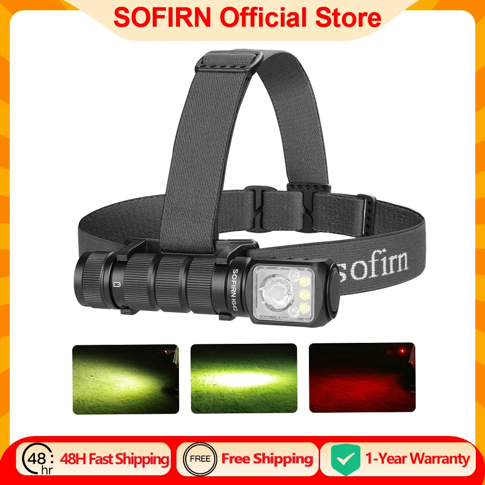 SOFIRN HS42 2100lm Linterna frontal 18650 USB C Linterna LED ROJA recargable SST40 LED EDC Antorcha con magnético para acampar