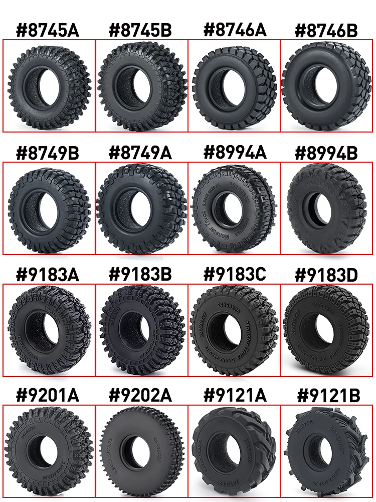 AXSPEED 4 Uds neumáticos de goma de 1,0 "neumáticos de rueda de terreno de barro 50/54/58/62/64/65mm para 1/18 1/24 Axial SCX24 TRX4M RC Micro Crawler Car