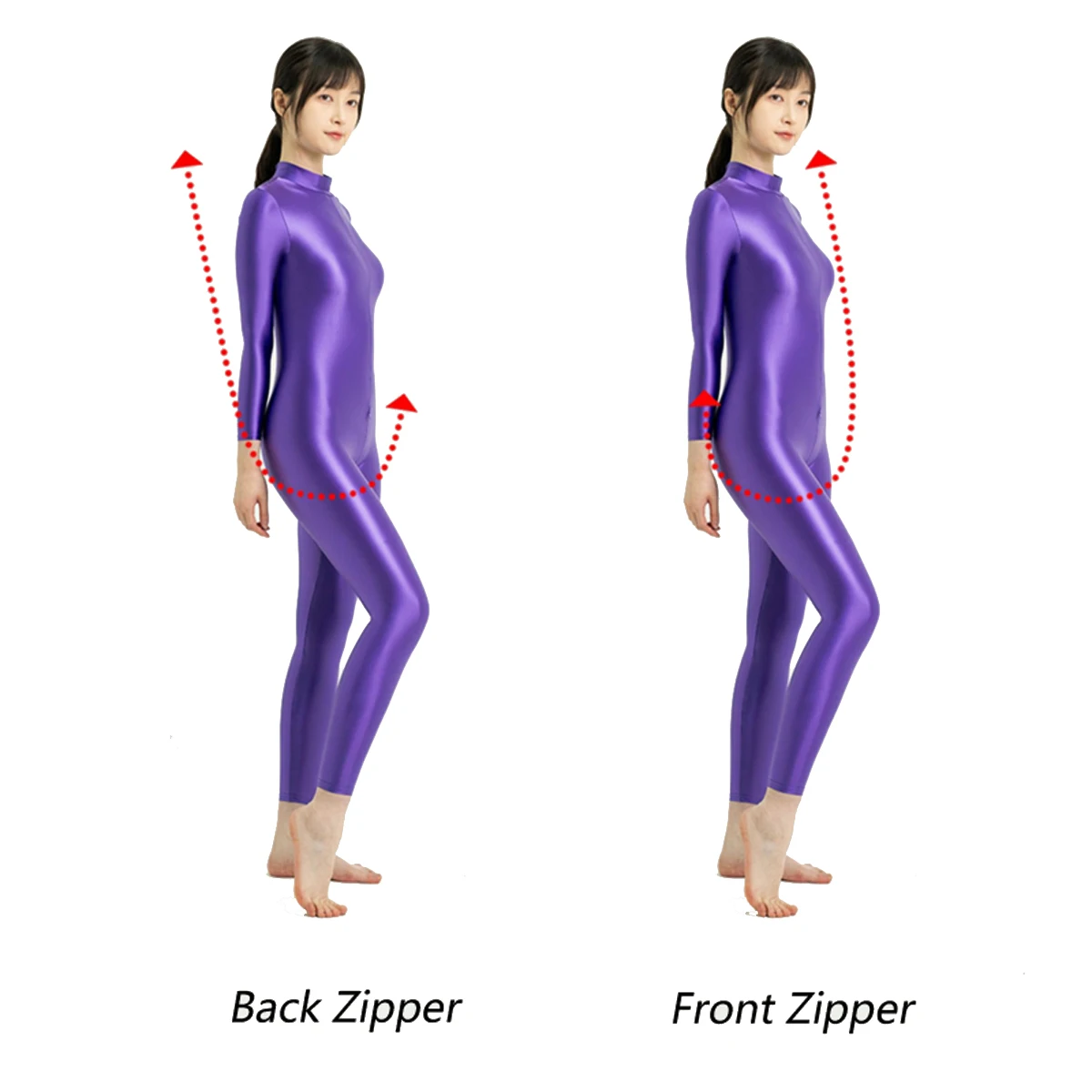 MJINM-mono elástico de LICRA brillante al óleo, manga larga, entrepierna abierta, doble extremo, cremallera larga, Yoga, Fitness, gimnasio, mono ajustado, Catsuit