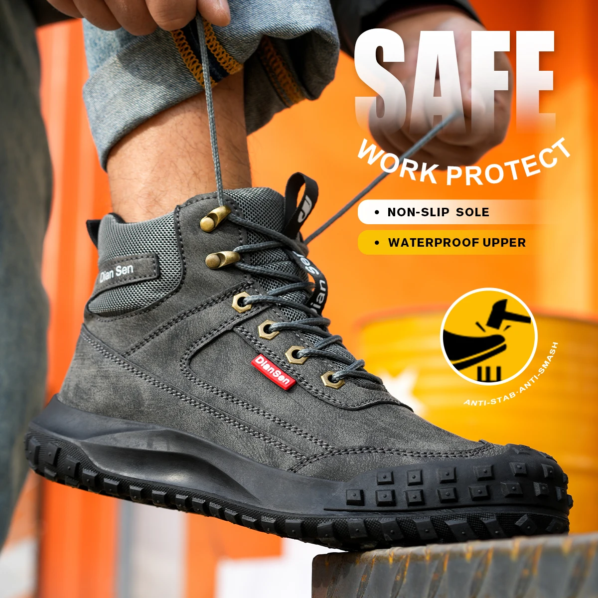 Zapatos de Seguridad con Puntera de Acero para Hombre Dian Sen, con Suelas Antiaplastamiento, Antipinchazos y Antideslizantes, Zapatos de Trabajo Industriales Modernos