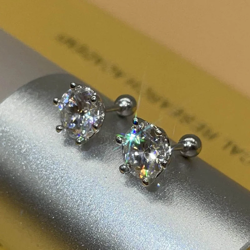 BIJOX STORY-pendientes de tuerca de moissanita para mujer, Color D, Plata de Ley 925, 6 puntas de diamante, joyería fina para boda