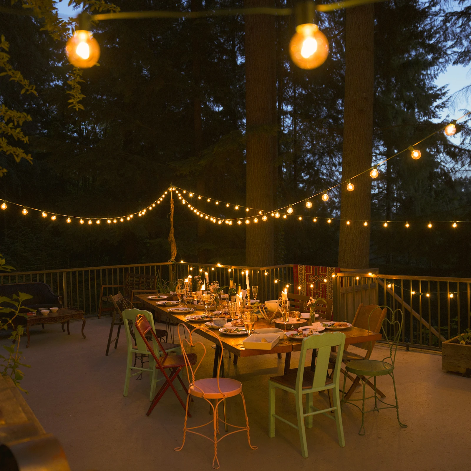 Guirnalda de luces LED para exteriores G40 de 36 m con 64 bombillas de plástico Cadena de luces acoplables para exteriores para jardines, bodas, fiestas, terrazas